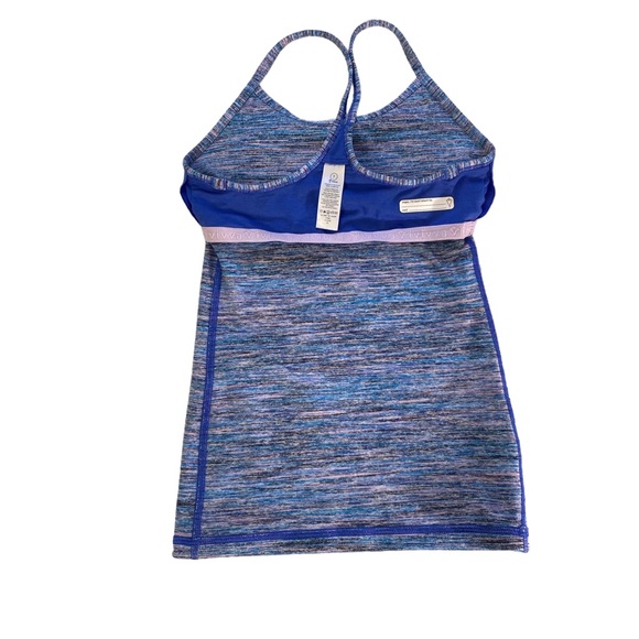 Ivivva by LuluLemon Tank Top Girls Size 7 Racerback Blue Pink Stripe Nylon Blend - Picture 7 of 10